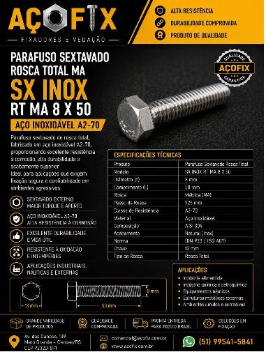 PARAFUSO SX RT M8 X 50 INOX